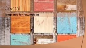  Presentation with yellow wood - Slide set with vintage-wooden-memo-board background and a coral colored foreground