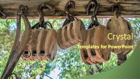  Presentation with barn - Audience pleasing presentation consisting of vintage-wooden-pulleys backdrop and a tawny brown colored foreground