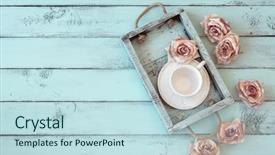  Presentation with porcelain - Audience pleasing theme consisting of vintage wooden tray with porcelain backdrop and a sky blue colored foreground