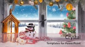  Presentation with overlook - Amazing slide set having vintage wooden window overlook winter backdrop and a coral colored foreground