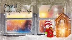  Presentation with overlook - Cool new PPT theme with vintage wooden window overlook winter landscape christmas decoration on foreground backdrop and a coral colored foreground