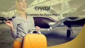  Presentation with airport - PPT layouts consisting of vintage young female passenger at the airport shallow dof color toned image background and a mint green colored foreground