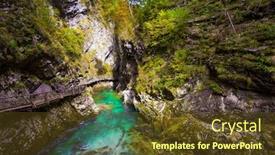  Presentation with mountain water - Cool new presentation theme with vintgar-gorge-sunset-illuminates backdrop and a tawny brown colored foreground