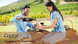  Presentation with wine - Slide deck consisting of vinyard - happy man pouring red wine background and a coral colored foreground