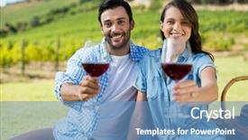  Presentation with couple - PPT layouts having vinyard - portrait of happy couple offering background and a teal colored foreground