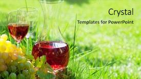  Presentation with grape vine wine grapes - Slide deck with vinyard - rose wine in decanter background and a yellow colored foreground