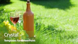  Presentation with grape vine wine grapes - Beautiful theme featuring vinyard - wine bottle and grapes outdoor backdrop and a tawny brown colored foreground