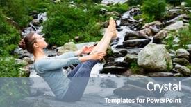  Presentation with waterfall woman - Slides having vinyasa yoga asana navasana - boat background and a seafoam green colored foreground
