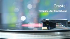  Presentation with record player - Amazing PPT layouts having vinyl-record-player-bright-lights backdrop and a teal colored foreground