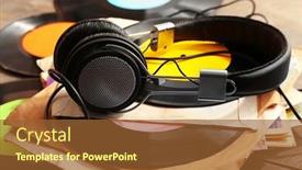  Presentation with vinyl - Colorful slides enhanced with folk media - vinyl records and headphones backdrop and a tawny brown colored foreground