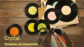  Presentation with vinyl - Presentation theme having vinyl records and headphones background and a tawny brown colored foreground