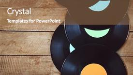  Presentation with vinyl - Amazing presentation theme having vinyl-records-on-wooden-table backdrop and a coral colored foreground
