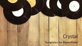  Presentation with vinyl record - Presentation theme having vinyl records on wooden table background and a yellow colored foreground