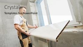  Presentation with vinyl - Amazing PPT theme having vinyl-windowsill-installation-at-apartment backdrop and a light gray colored foreground