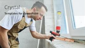  Presentation with vinyl - PPT layouts featuring vinyl-windowsill-installation-filling-polyurethane background and a light gray colored foreground