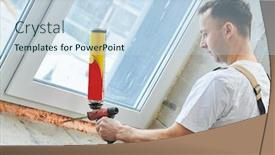  Presentation with vinyl - Audience pleasing PPT layouts consisting of vinyl-windowsill-installation-filling-polyurethane backdrop and a sky blue colored foreground