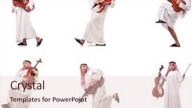  Presentation with arabic music arab man playing - Cool new slide deck with viola - arab man playing cello isolated backdrop and a lemonade colored foreground