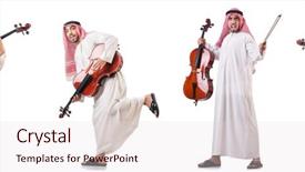  Presentation with arab - Presentation with viola - arab man playing cello isolated background and a lemonade colored foreground