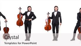  Presentation with music instrument - Cool new theme with viola - funny man with music instrument backdrop and a sky blue colored foreground