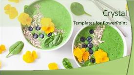  Presentation with spinach - PPT theme consisting of viola - green spinach smoothie bowl background and a mint green colored foreground