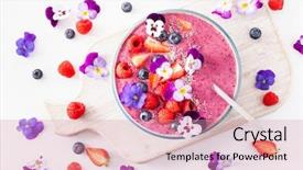  Presentation with summer flowers - Theme with viola - healthy summer berry smoothie bowl background and a coral colored foreground