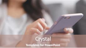  Presentation with mobile phone in woman hand - Colorful slide deck enhanced with violation - close up of woman using backdrop and a coral colored foreground