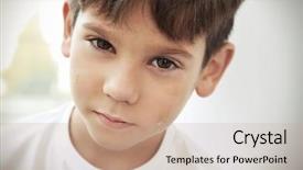  Presentation with children abuse - Audience pleasing PPT layouts consisting of prevention victimization - little sad boy crying abuse backdrop and a coral colored foreground