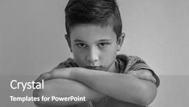 Presentation with grey black white - Audience pleasing PPT layouts consisting of prevention victimization - sad little boy on grey backdrop and a gray colored foreground