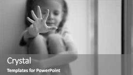  Presentation with sad girl - Slides enhanced with prevention victimization - sad little girl making stop background and a gray colored foreground