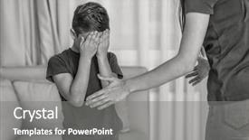  Presentation with black woman - Amazing PPT theme having prevention victimization - woman scolding her son backdrop and a gray colored foreground