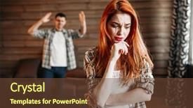  Presentation with woman crying - Colorful presentation design enhanced with violence psychology - family quarrel couple in conflict backdrop and a  colored foreground