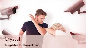  Presentation with cctv camera - Theme having violence women - angry man about to hit background and a lemonade colored foreground