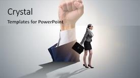  Presentation with concept - Audience pleasing presentation design consisting of violence women - fist gesture in business concept backdrop and a light gray colored foreground