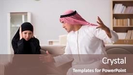  Presentation with violence woman - Beautiful presentation design featuring violence women - pair of arab man backdrop and a violet colored foreground