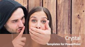  Presentation with role play woman and man - PPT theme with violence women - woman being attacked by scary background and a coral colored foreground