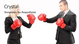  Presentation with boxing fight - Beautiful PPT theme featuring violence women - young businesspeople with boxing gloves backdrop and a sky blue colored foreground