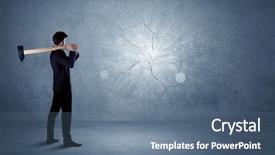  Presentation with wall - Beautiful presentation theme featuring violent - business man hitting grungy wall backdrop and a ocean colored foreground