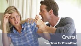  Presentation with man woman - Colorful presentation design enhanced with violent - man threatening woman during argument backdrop and a ocean colored foreground