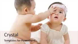  Presentation with babies - Cool new PPT layouts with violent chil - two asian babies sitting backdrop and a coral colored foreground