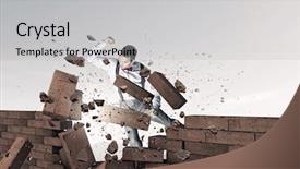  Presentation with bricks - Amazing theme having violent sport - businessman crashing bricks mixed media backdrop and a  colored foreground