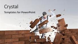 Presentation with street art bricks - Colorful PPT theme enhanced with violent sport - businessman crashing bricks backdrop and a  colored foreground