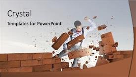  Presentation with bricks - Cool new PPT theme with violent sport - businessman crashing bricks backdrop and a  colored foreground