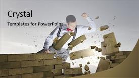  Presentation with demolition bricks - Amazing presentation theme having violent sport - businessman crashing bricks backdrop and a  colored foreground