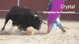  Presentation with spain - Audience pleasing PPT theme consisting of violent sport - fighting bull picture from spain backdrop and a tawny brown colored foreground