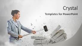  Presentation with demolition bricks - Presentation design consisting of violent sport - image of businesswoman breaking bricks background and a white colored foreground