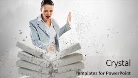  Presentation with hand to hand - Slide deck consisting of violent sport - image of businesswoman breaking bricks background and a light gray colored foreground