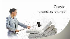  Presentation with bricks - Cool new slides with violent sport - image of businesswoman breaking bricks backdrop and a white colored foreground