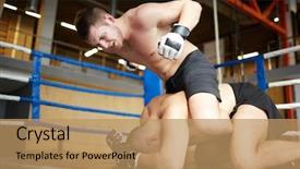  Presentation with violent - Colorful presentation design enhanced with violent sport - portrait of professional wrestlers fighting backdrop and a coral colored foreground