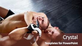  Presentation with boxing ring - PPT theme featuring violent sport - portrait of shirtless professional wrestlers background and a tawny brown colored foreground