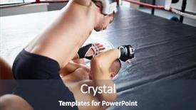  Presentation with boxing ring - Slides with violent sport - portrait of shirtless wrestler fighting background and a ocean colored foreground